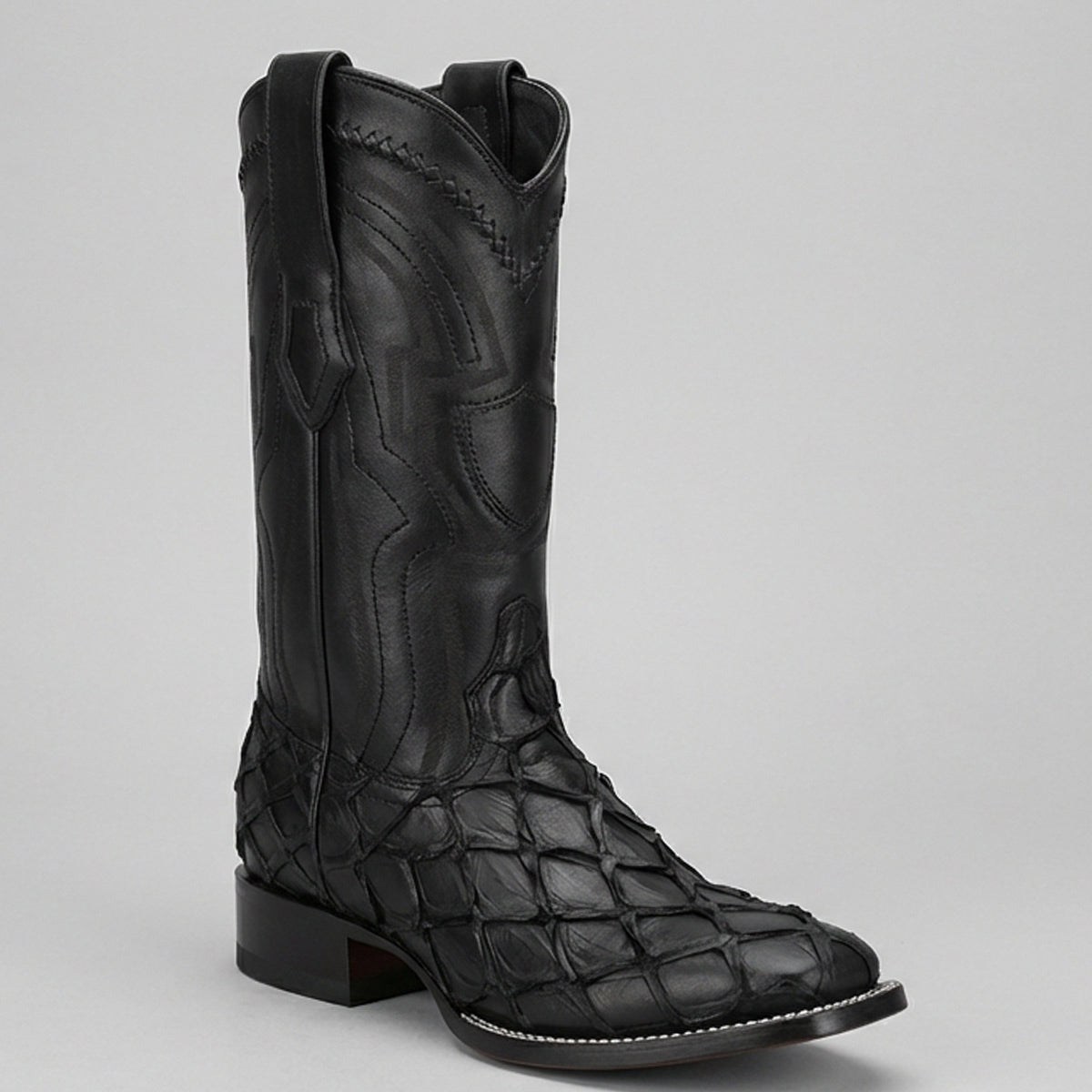 Wild West Men's Matte Black Pirarucu Square Toe Cowboy Boot