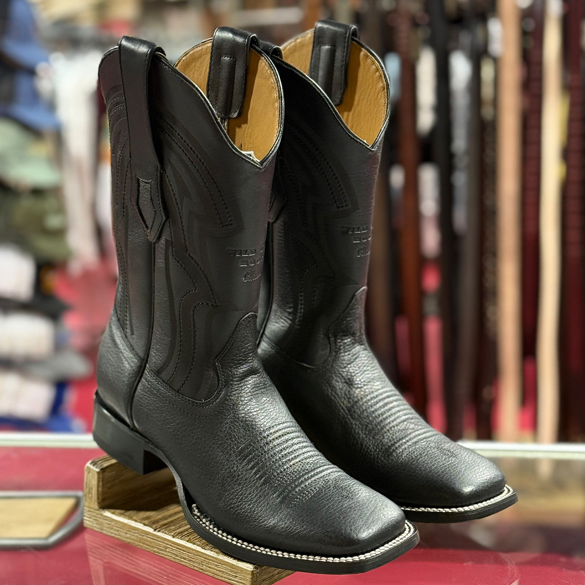 Wild West Grisly Black Western Square Toe Cowboy Boots