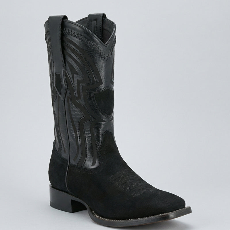 Wild West Men's Black Nubuck Wide Square Toe Western Cowboy Boot