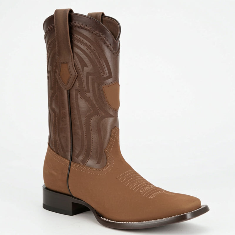 Wild West Nubuck Brown Western Square Toe Boot