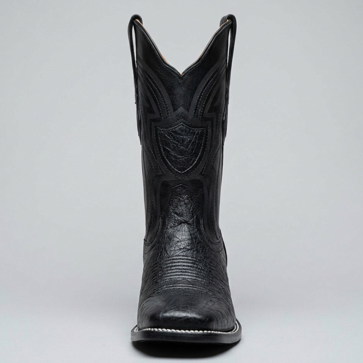 Wild West Men's Black Ostrich Belly Western Boots Square Toe