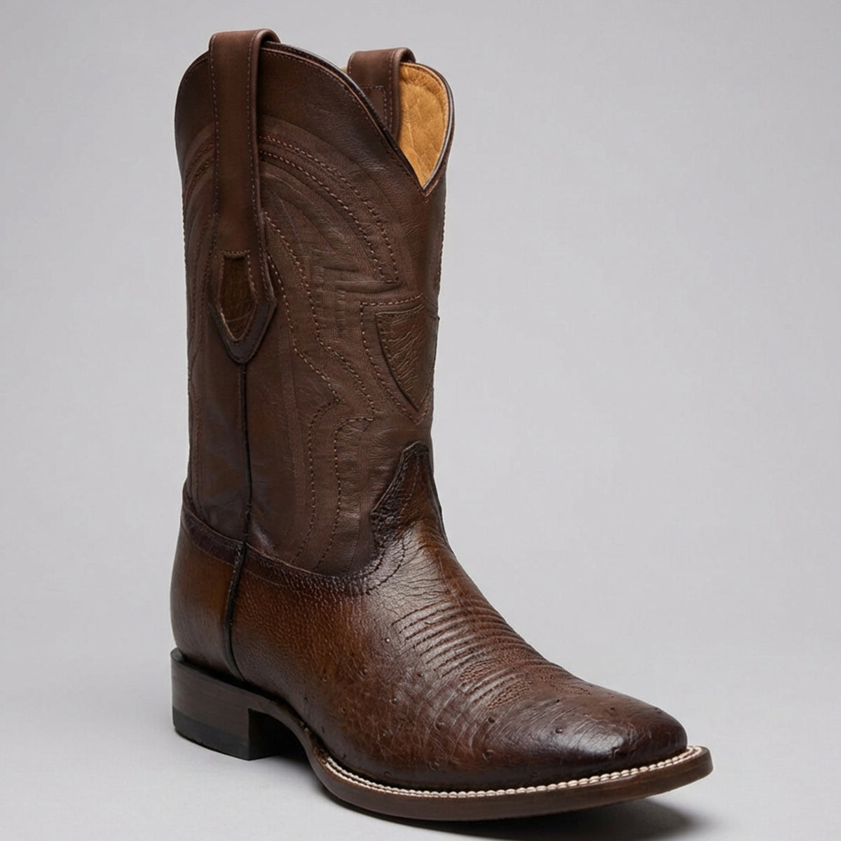 Botas Vaqueras de Panza de Avestruz Cafe Cuadradas