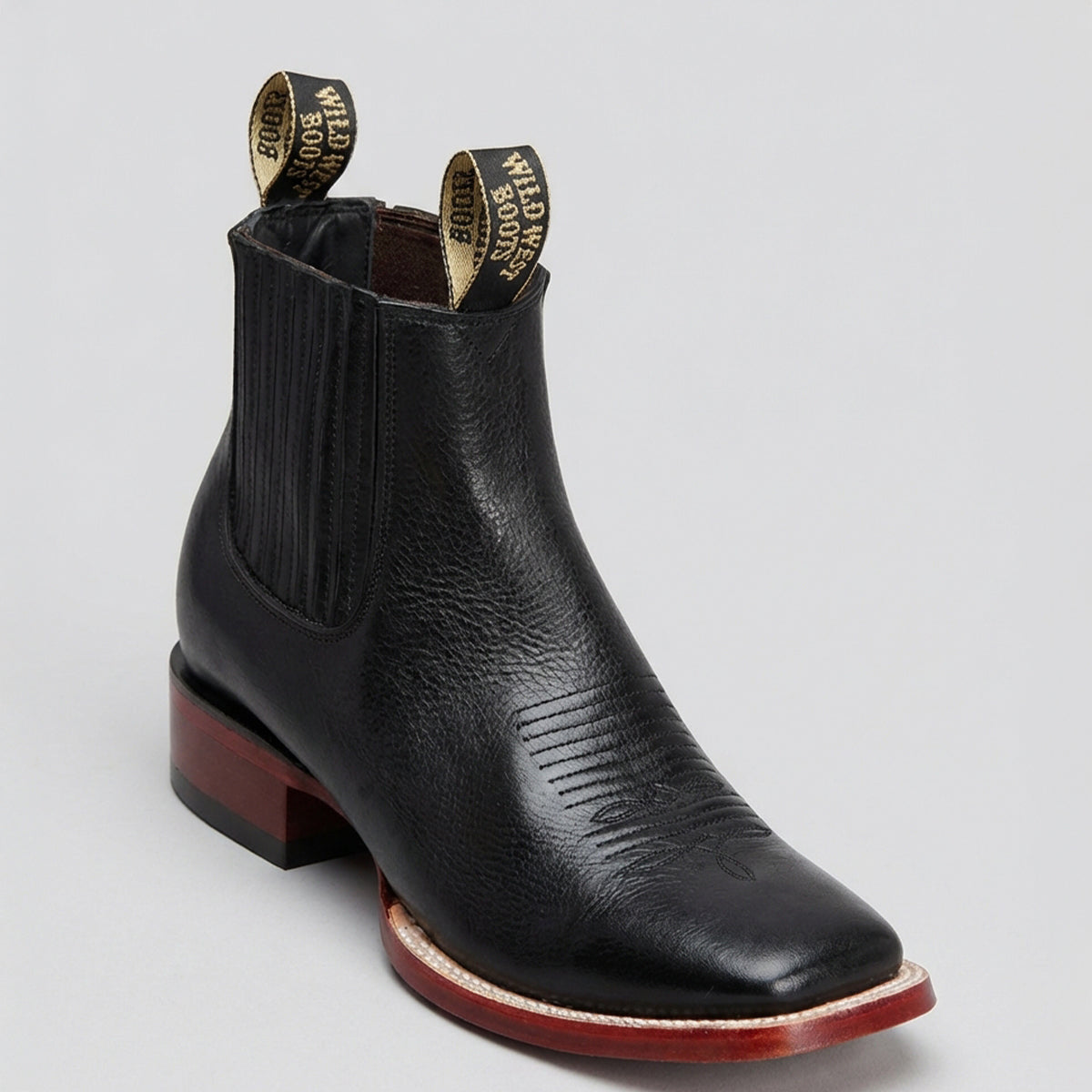 Wild West Men's Black Square Toe Ankle Western Boot