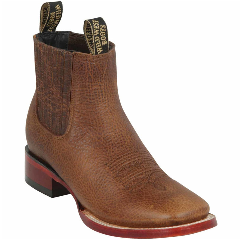 Mens Brown Square Toe Ankle Boots
