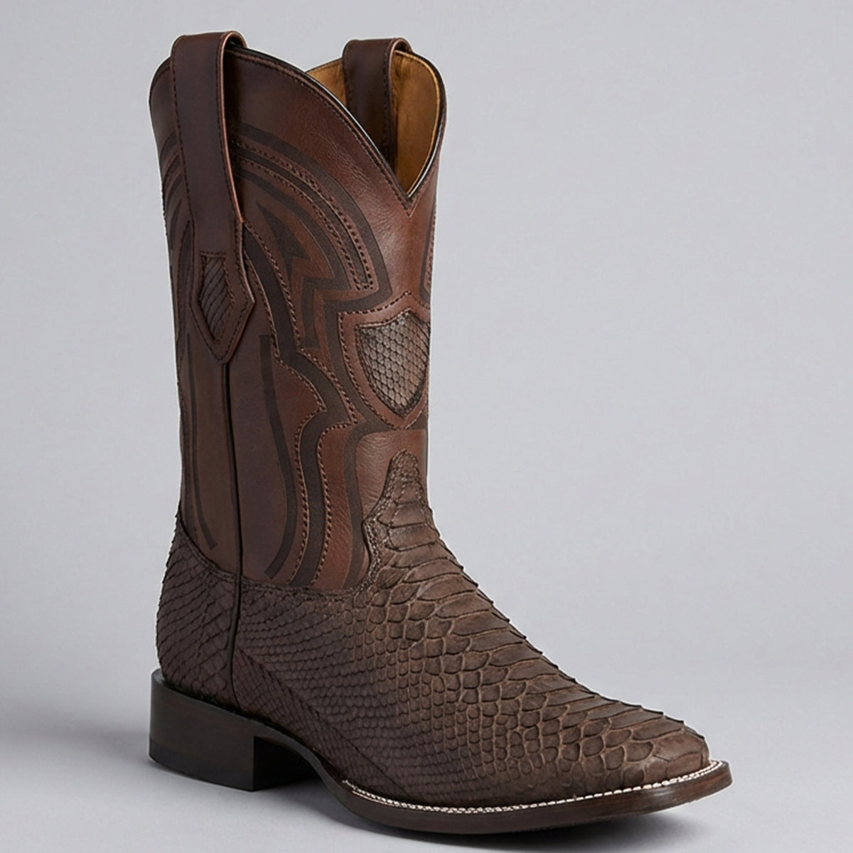 Wild West Men's Nubuck Brown Python Wide Square Toe Cowboy Boot