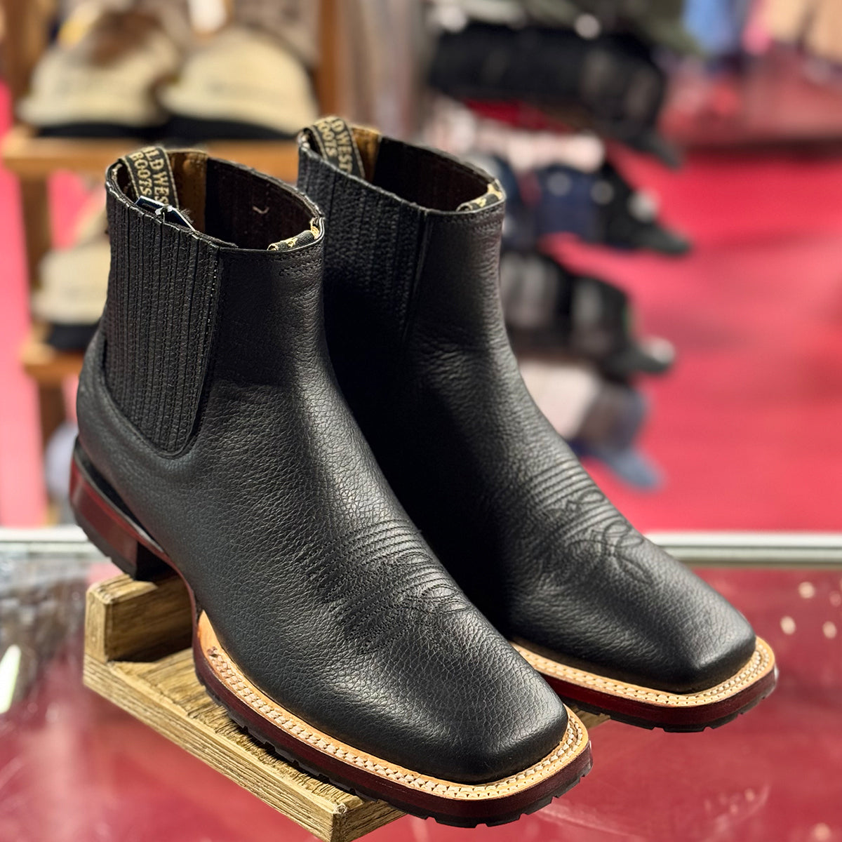 Wild West Men's Black Square Toe Chelsea Western Boots