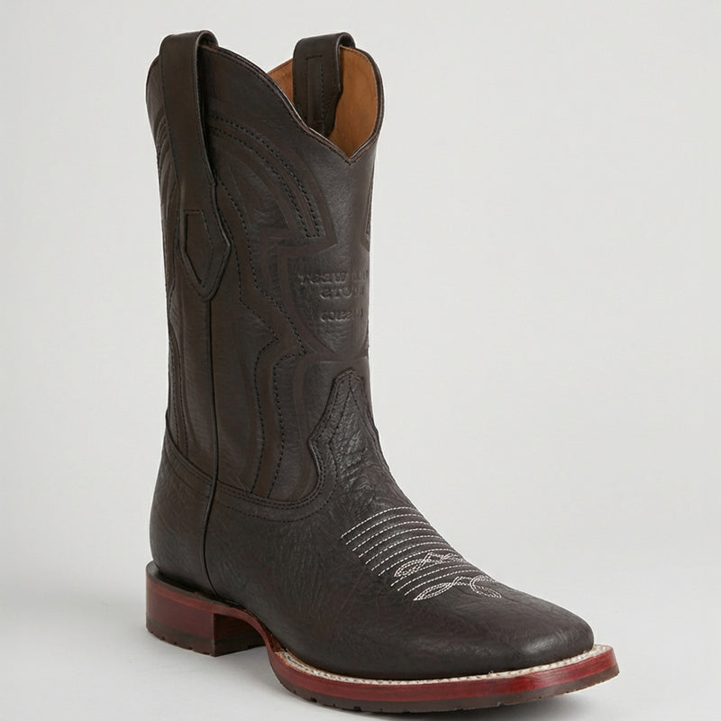 Wild West Men's Black Bull Shoulder Square Toe Cowboy Boot