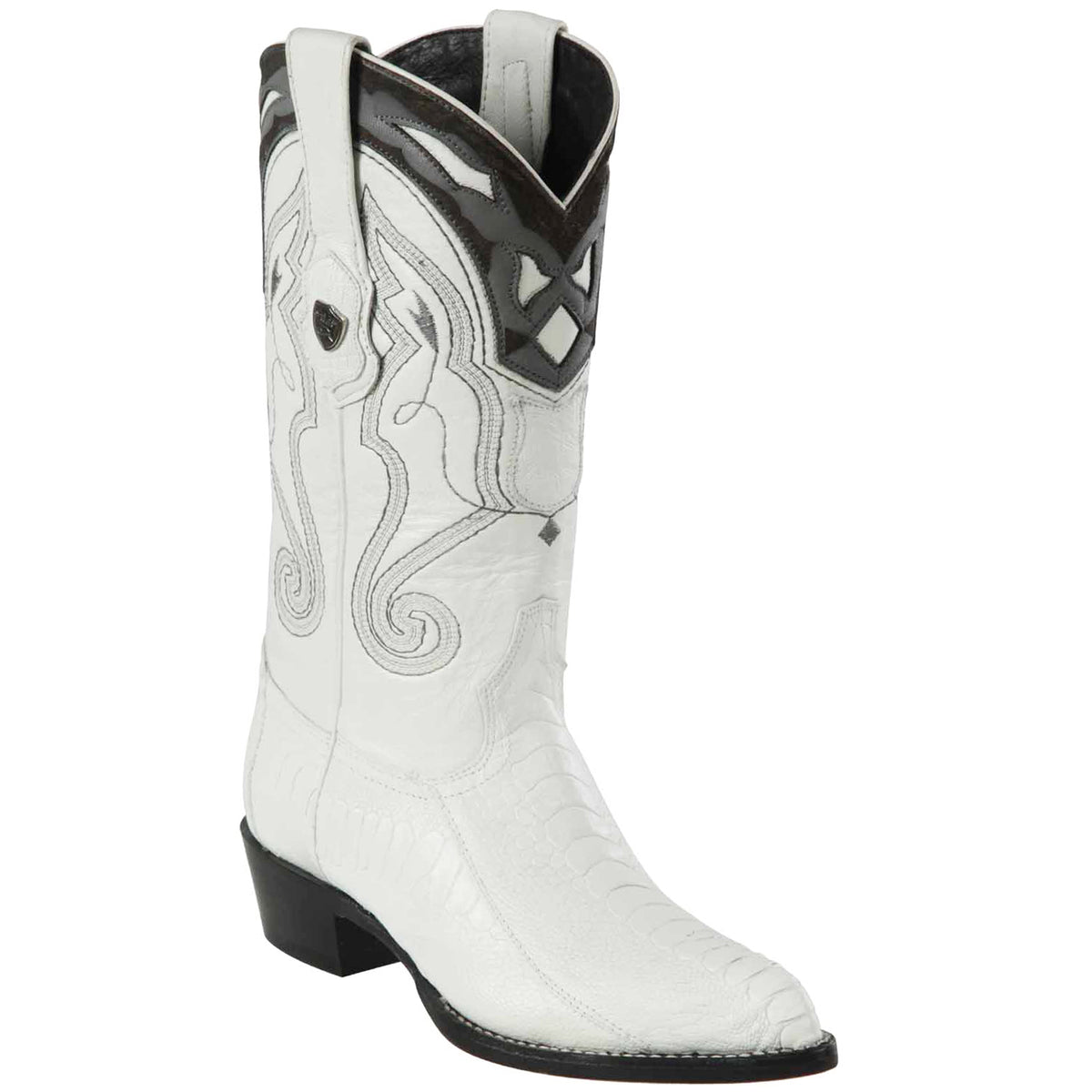 Black Ostrich Leg J-Toe Western Boots
