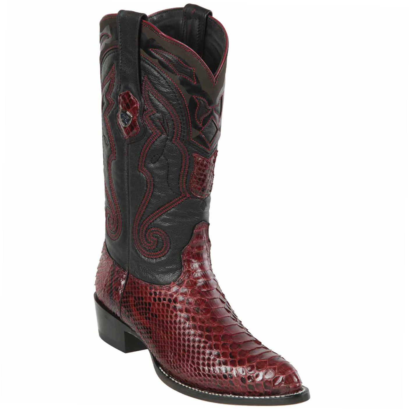 Burgundy Snakeskin Cowboy Boots J-Toe - Wild West Boots