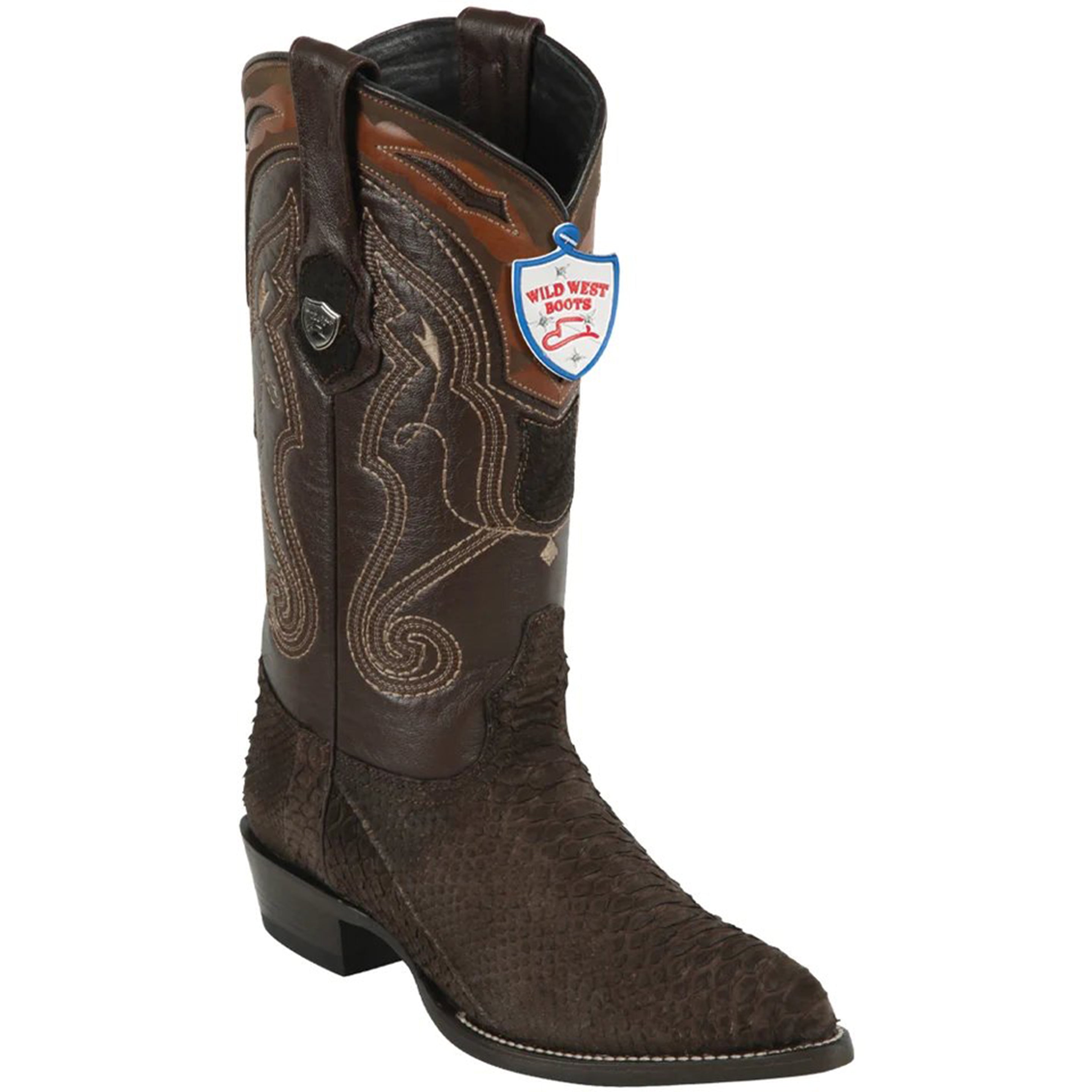Mens Brown Snakeskin Boots J-Toe - Wild West Boots