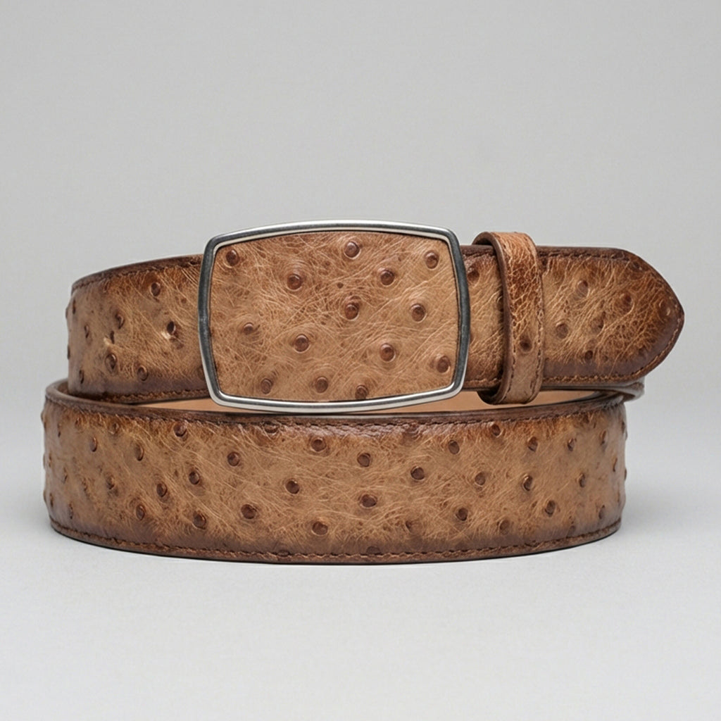 Full Quill Ostrich Belt Moka Brown | Handcrafted Exotic Leather display picture 1