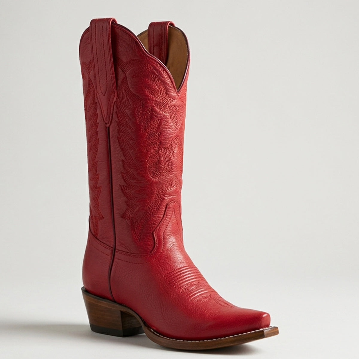 Los Altos women's red cowboy boot snip toe profile.