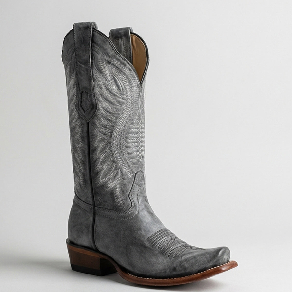 Los Altos women's rustic black leather cowboy boot semi square toe boot.