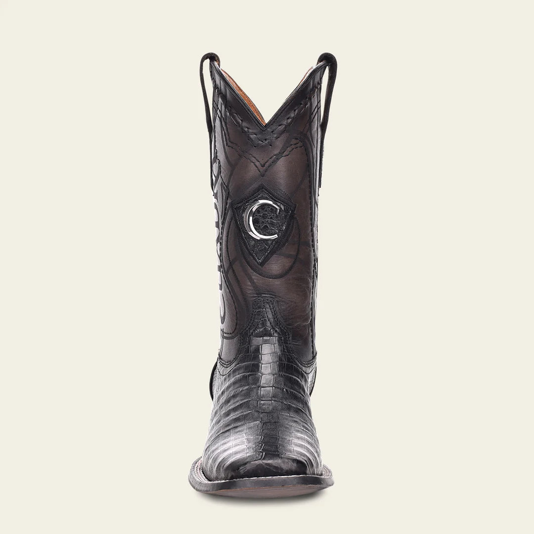 Square Toe Black Caiman Cowboy Boots - Cuadra Boots