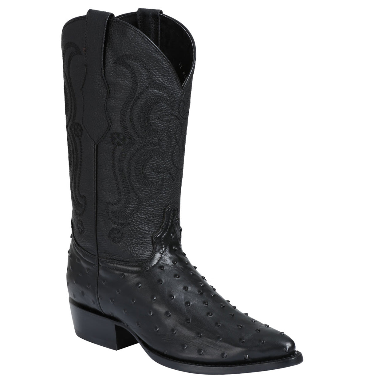 Silverton Men's Genuine Leather Ostrich Print Western Boots – Black, Wide Square Toe, Handcrafted In Mexico
