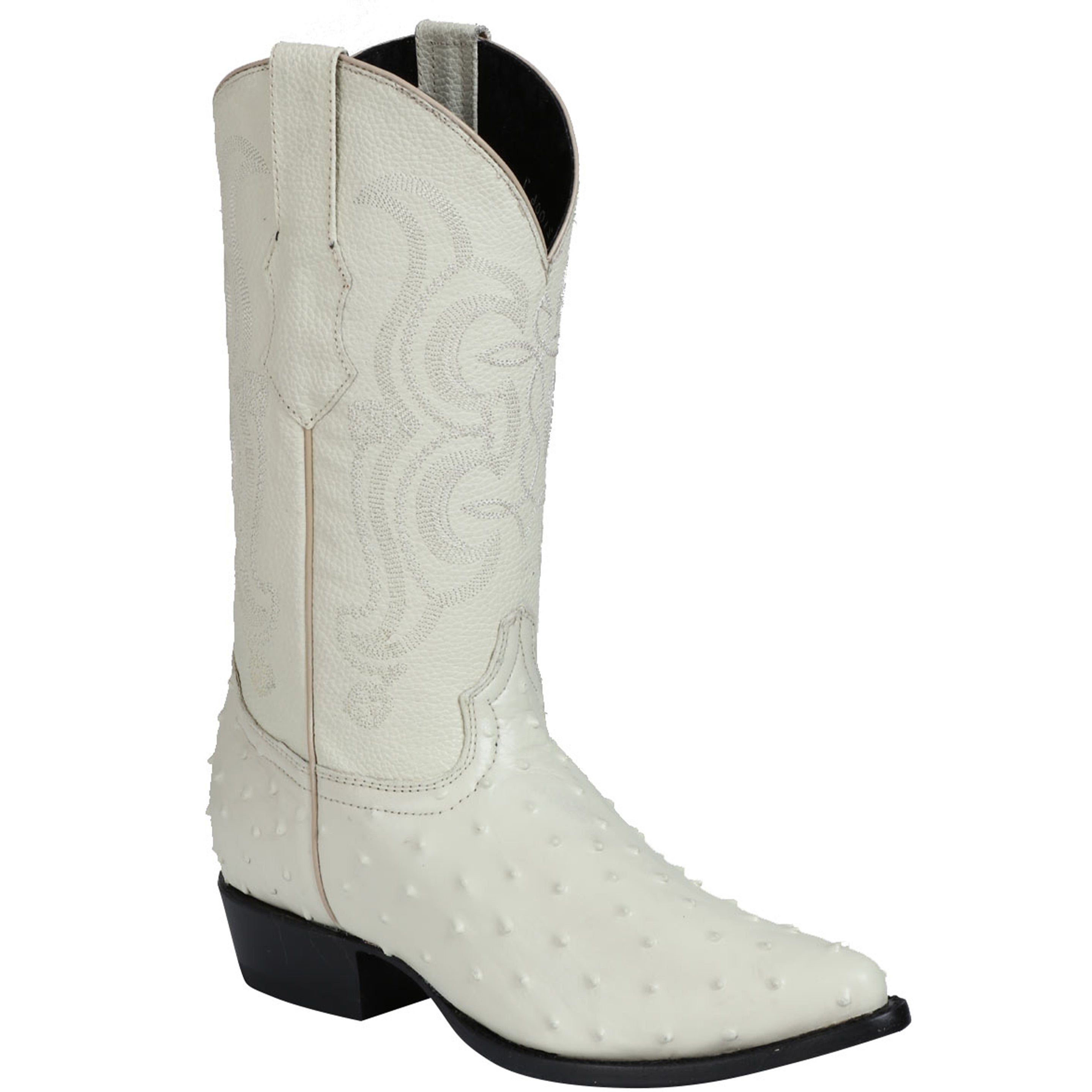 Bone White Ostrich Print Boots Pointed Toe - El General