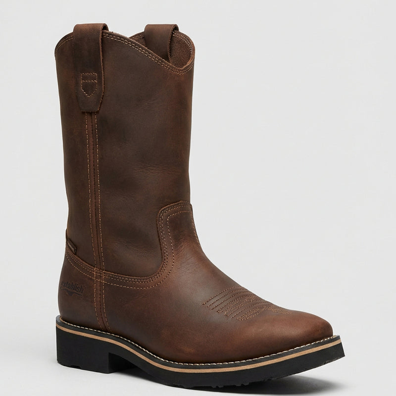 Establo Men's Crazy Tang Pull-On Square Toe Work Boot