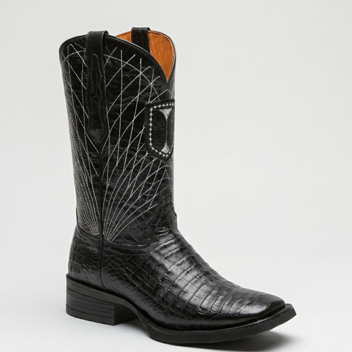 El General men's black Caiman belly print square toe western boot.