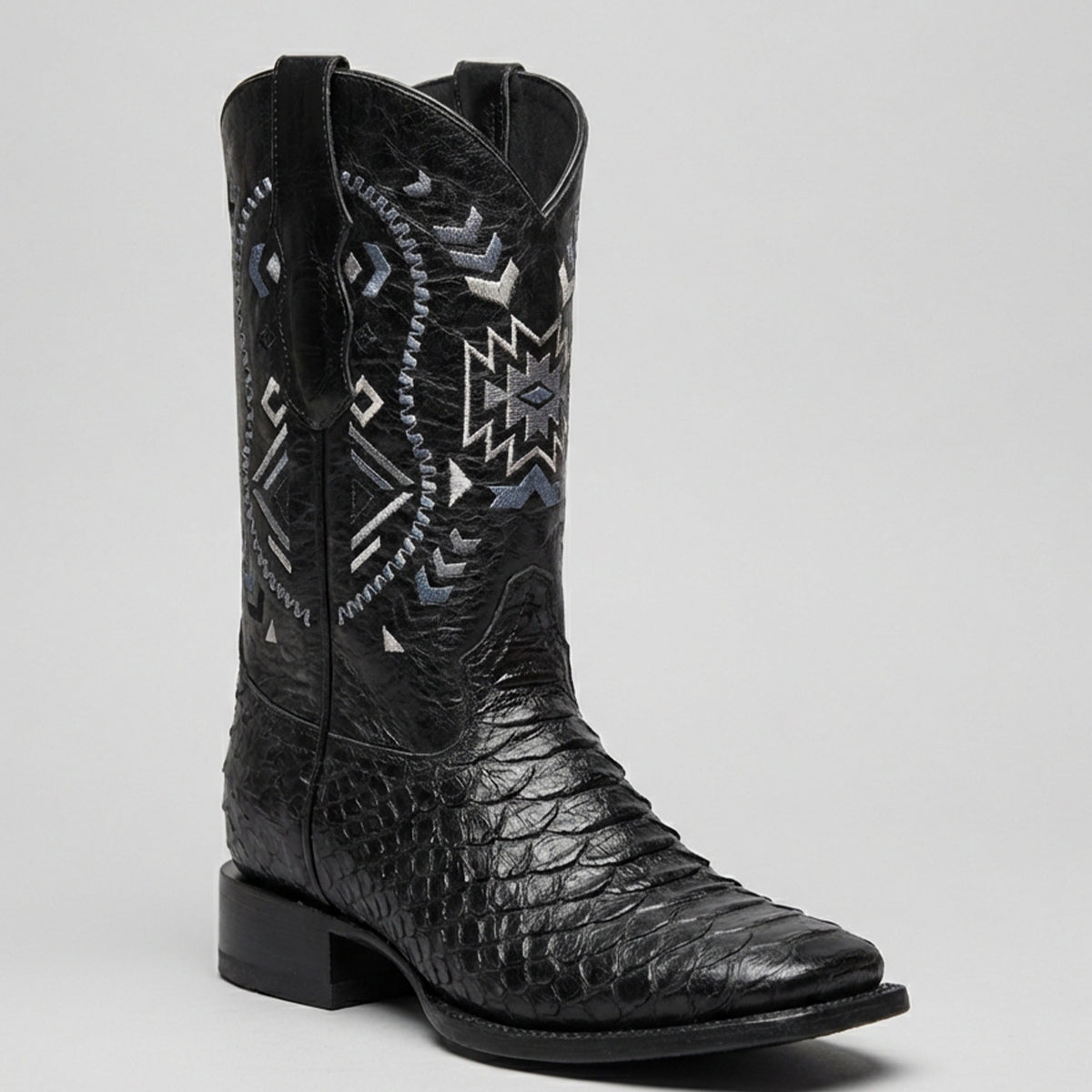 El General Men's Black Python Print Square Toe Western Boot