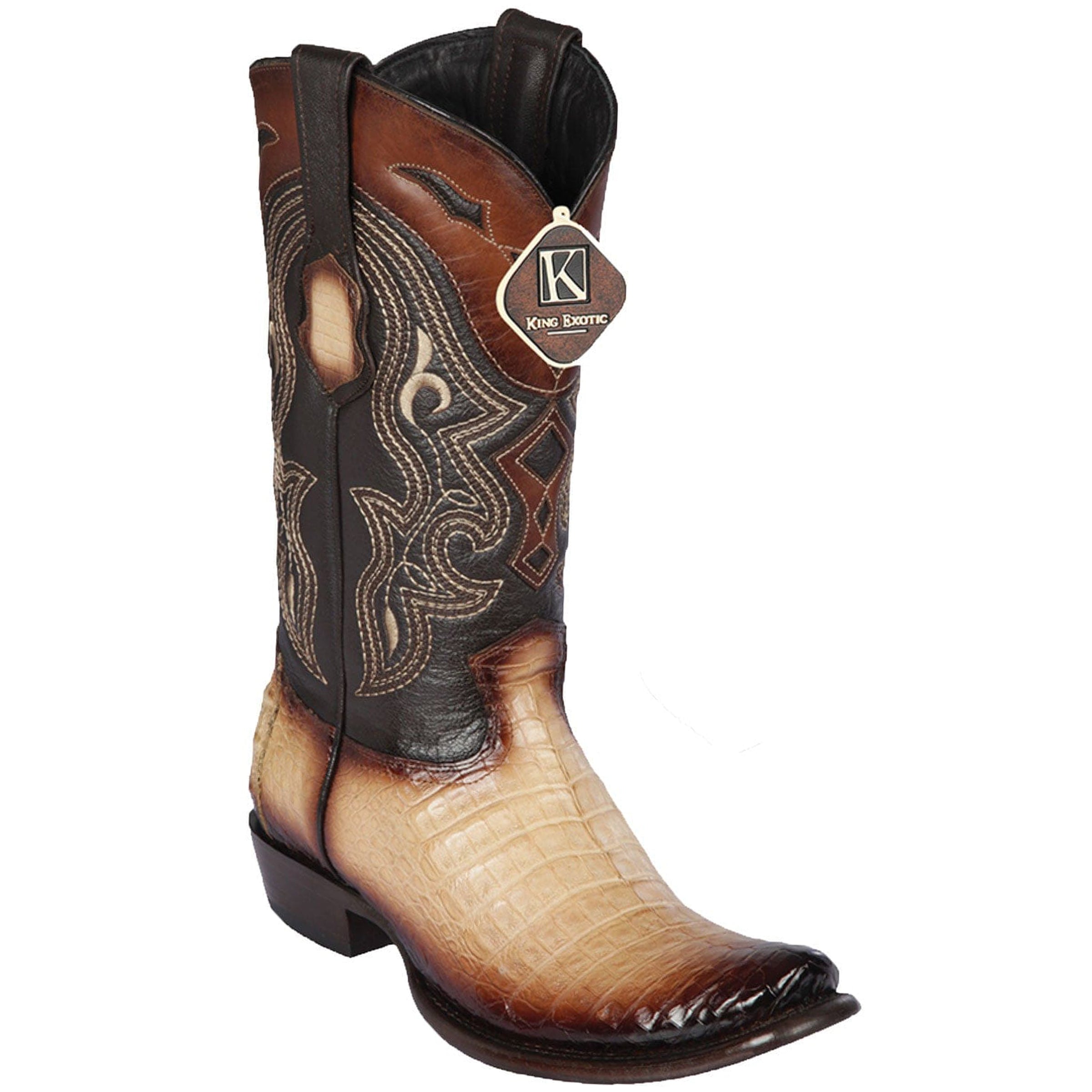 Men's King Exotic Caiman Belly Boots With Saddle Vamp Handmade Burnished Brown  (48118207) main image 0