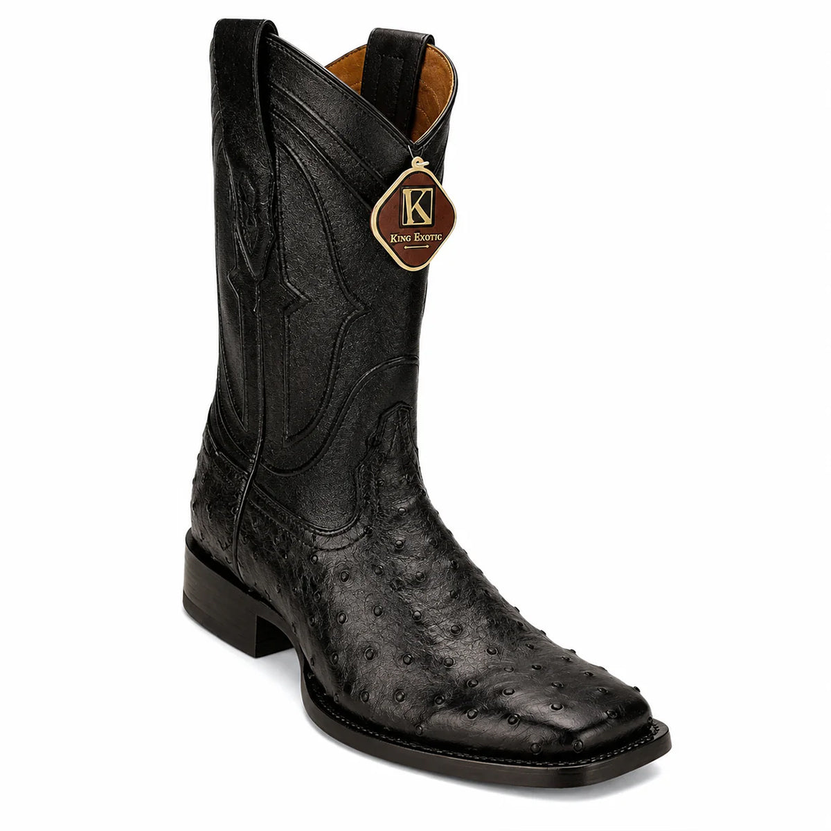 King Exotic Bota de Avestruz Negra Cuadrada