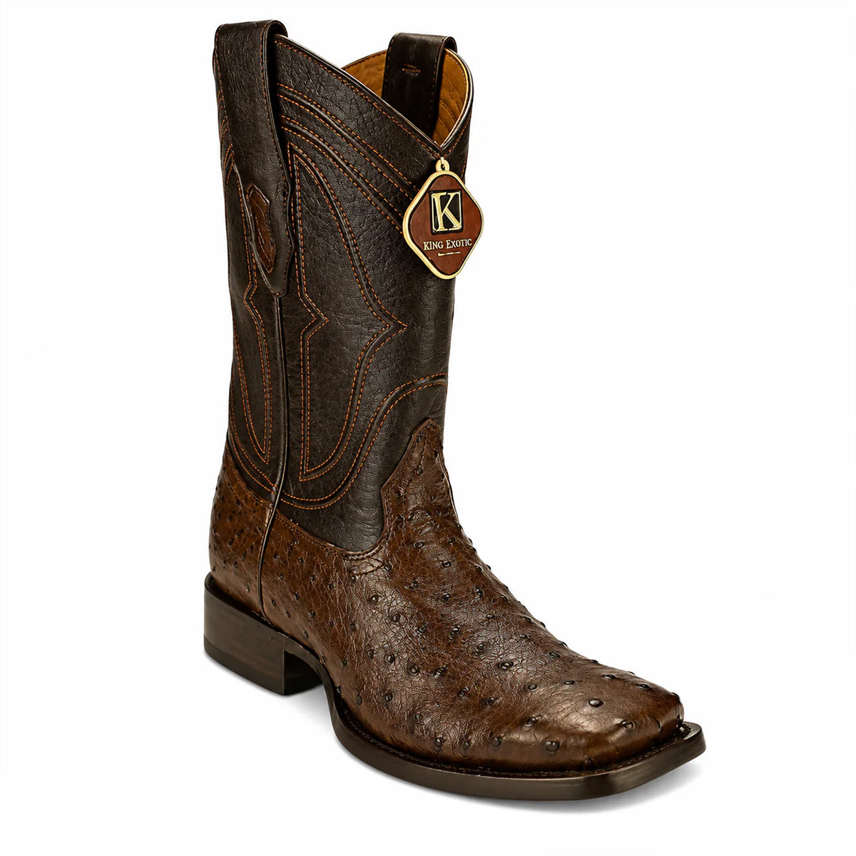 King Exotic Bota de Avestruz Cafe Cuadrada