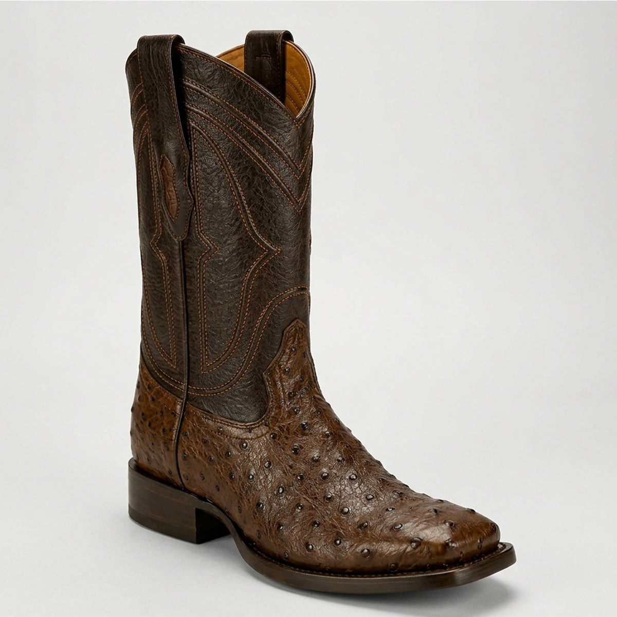 King Exotic Bota de Avestruz Cafe Cuadrada