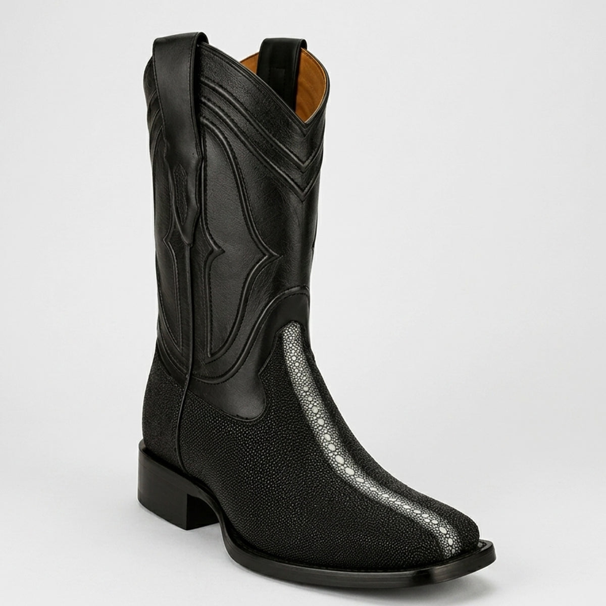 King Exotic men's black rowstone stingray leather square toe cowboy boot.