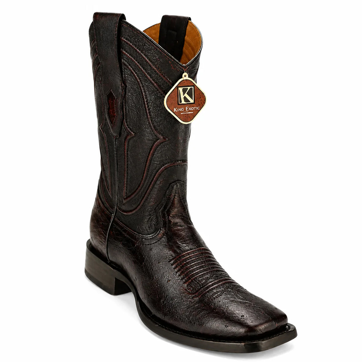 King Exotic Men's Black Smooth Ostrich Square Toe Cowboy Boots