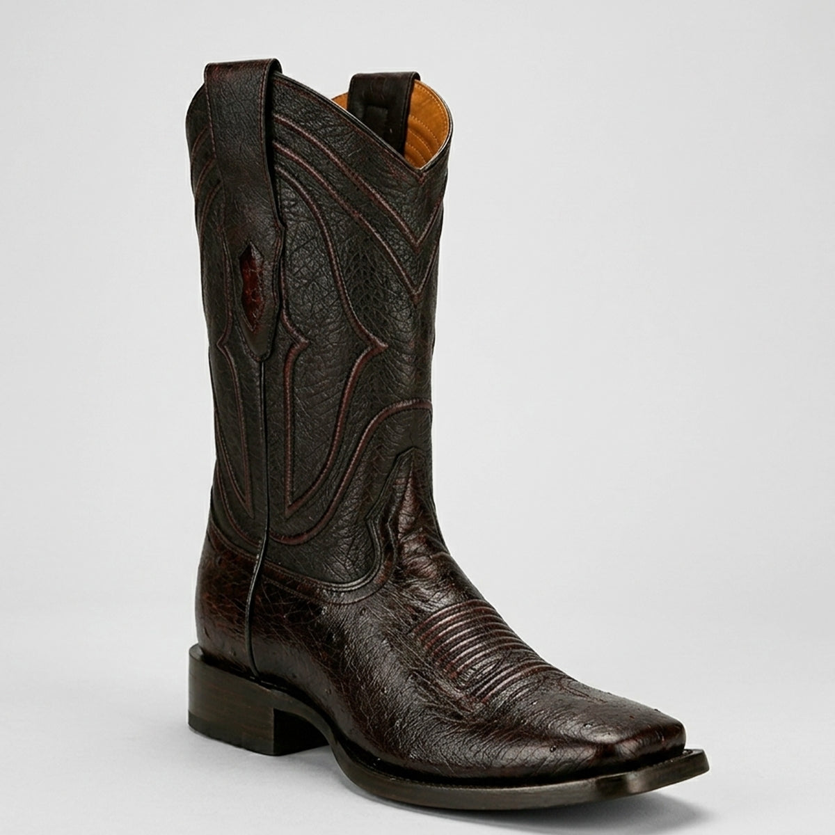King Exotic Men's Black Smooth Ostrich Square Toe Cowboy Boots