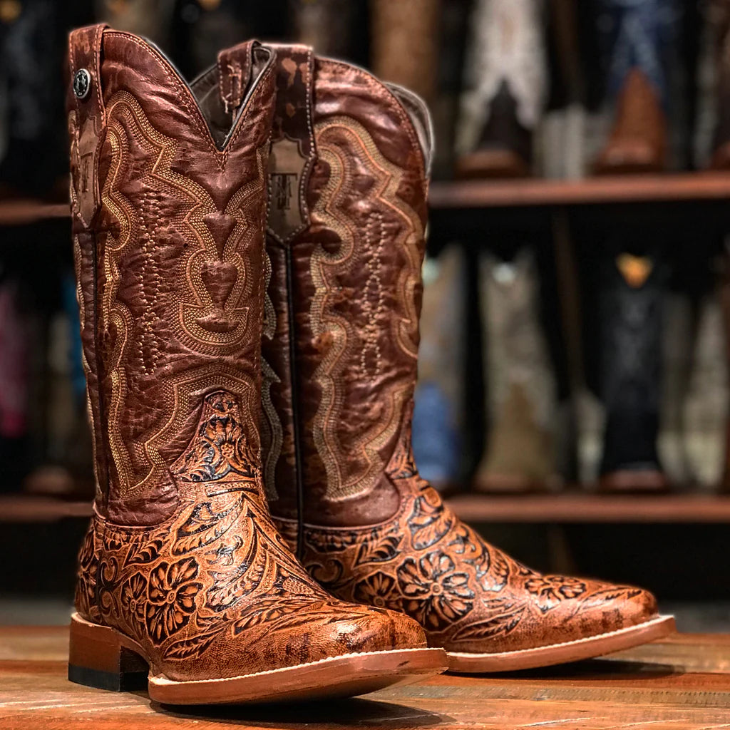 Tanner Mark Men s Tooled Print Western Boots Square Toe