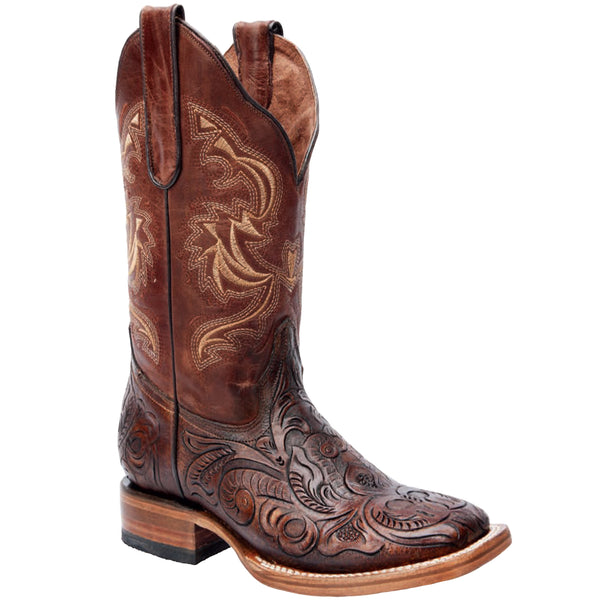 White Diamonds Brown Tooled Leather Boots Women's