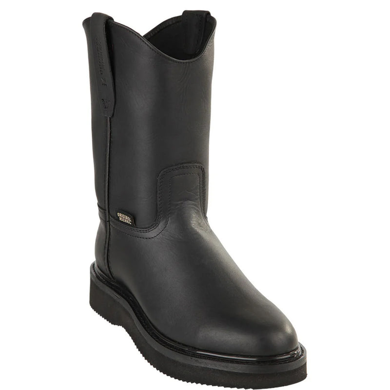 Original Michel H50 Grasso Leather Men's Pull On Black Work Boots Soft Toe