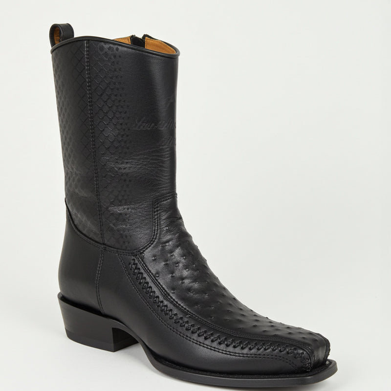 Los Altos Portugal Black Ostrich Boot 7x Square Toe