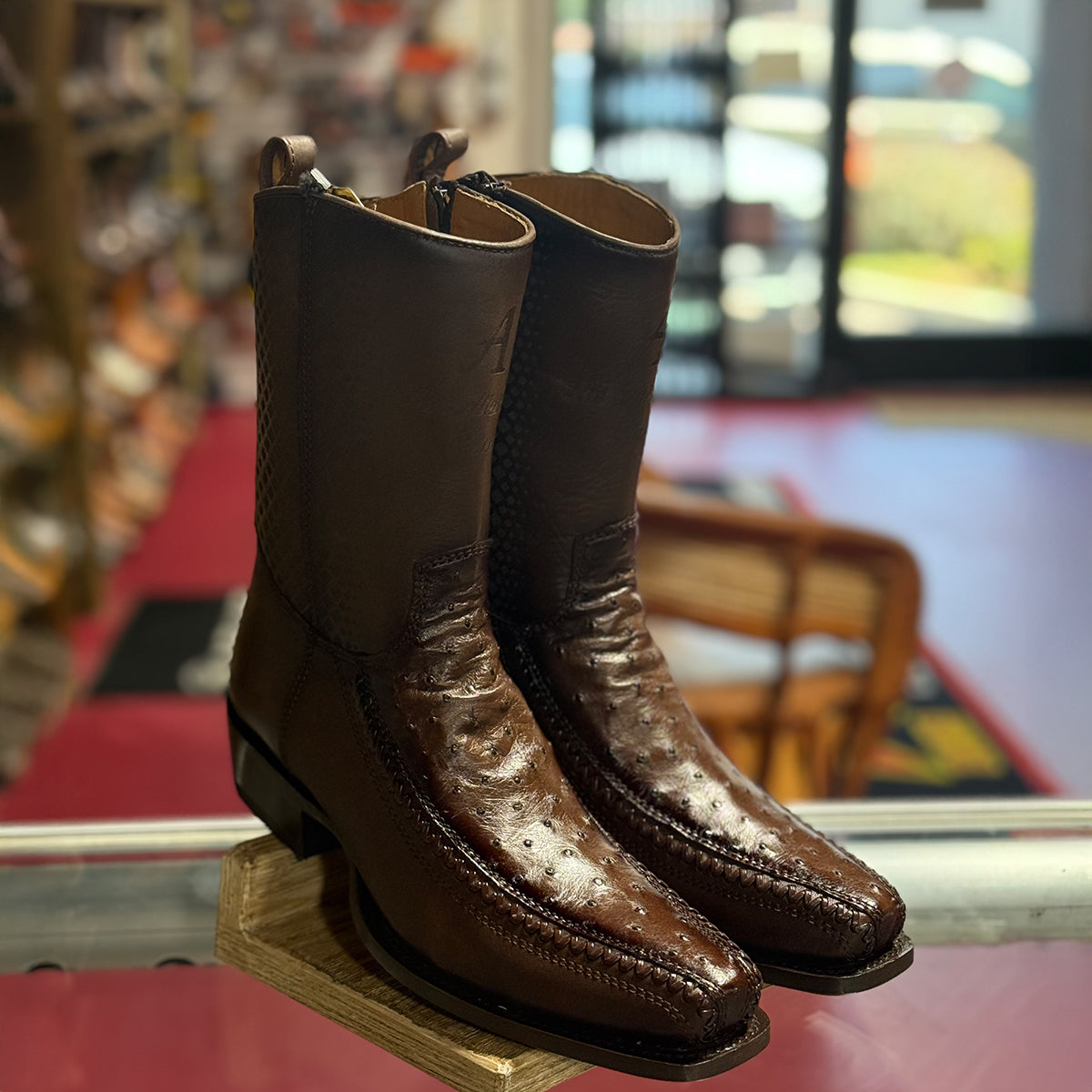 Los Altos Brown Ostrich Boots 7x Square Toe