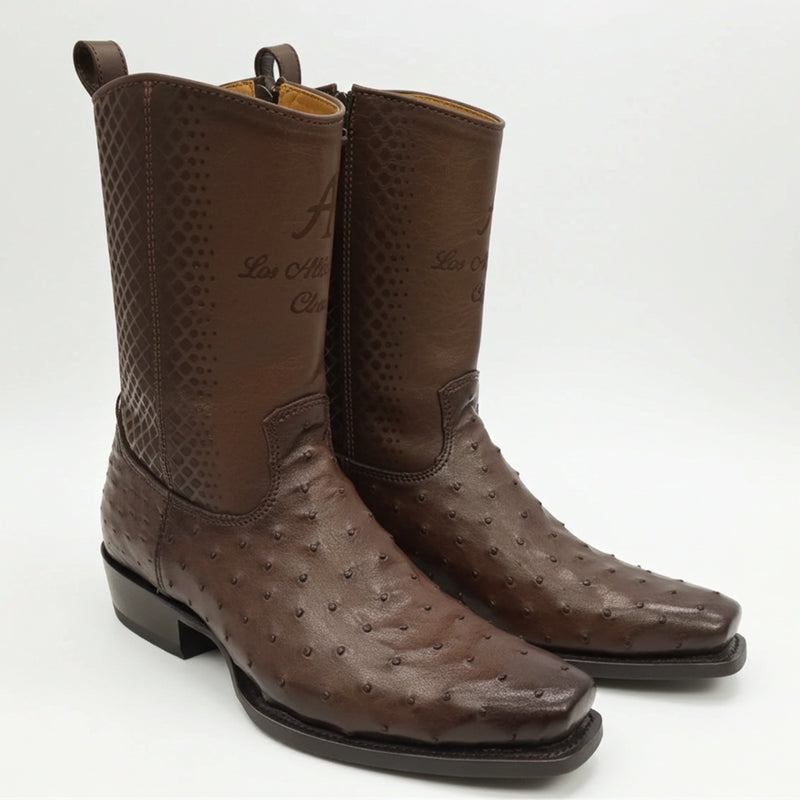Los Altos Brown Ostrich Western Boots 7x Square Toe