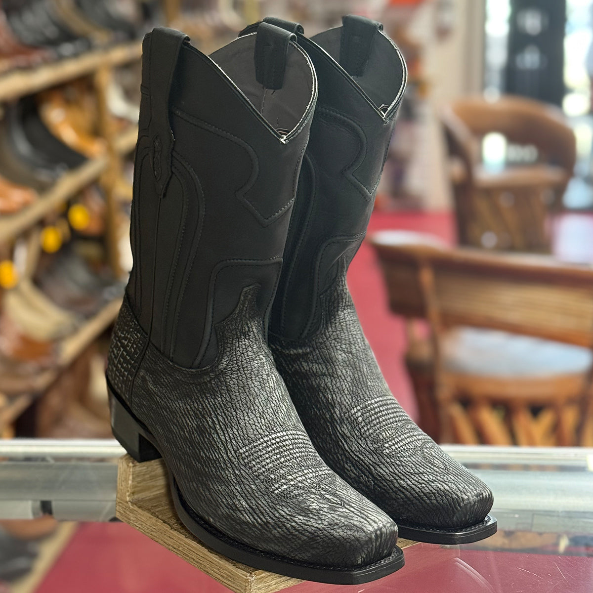 Los Altos Black Sharkskin Western Boots 7x-Toe