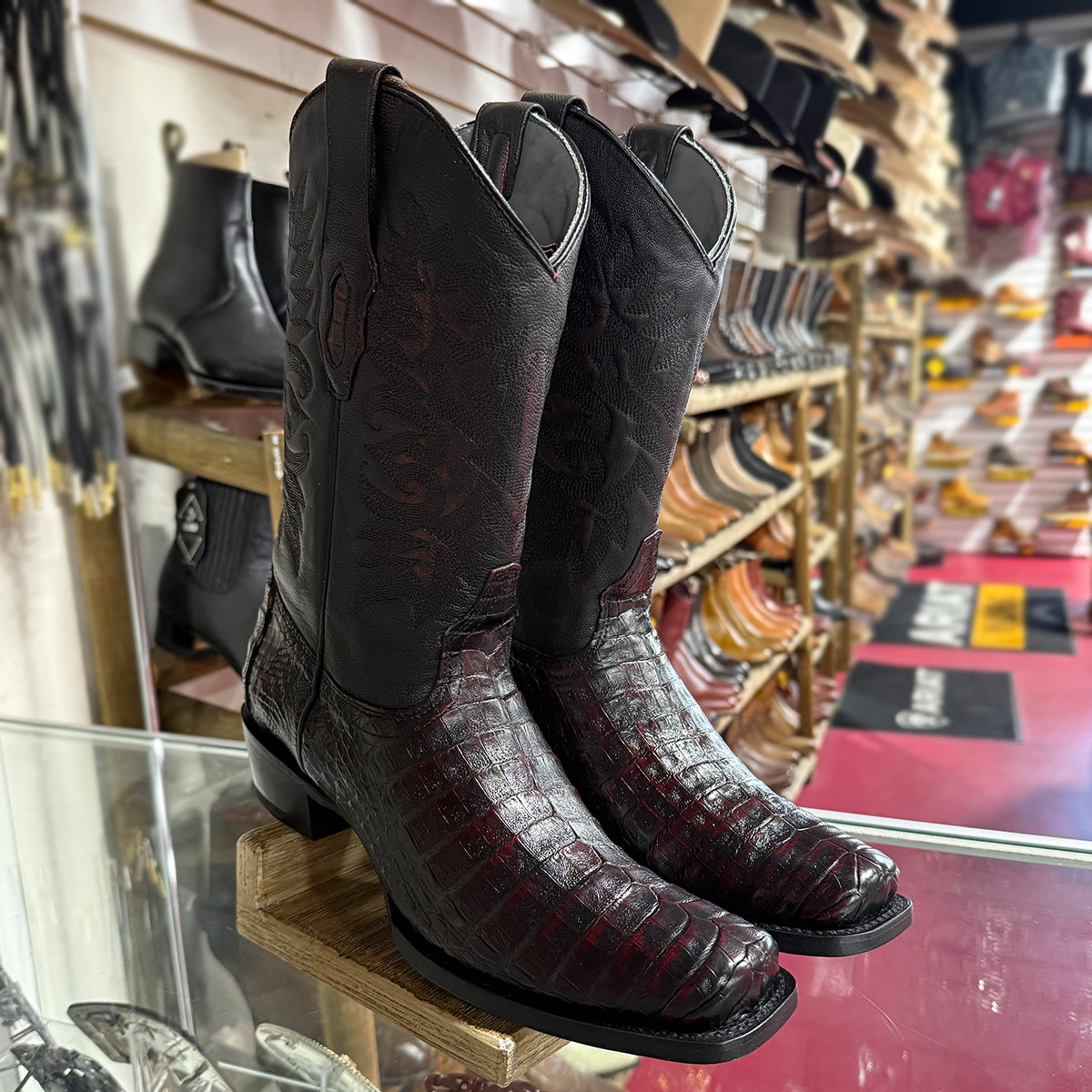 Los Altos Men's Black Cherry Caiman Belly 7X Square Toe Boots