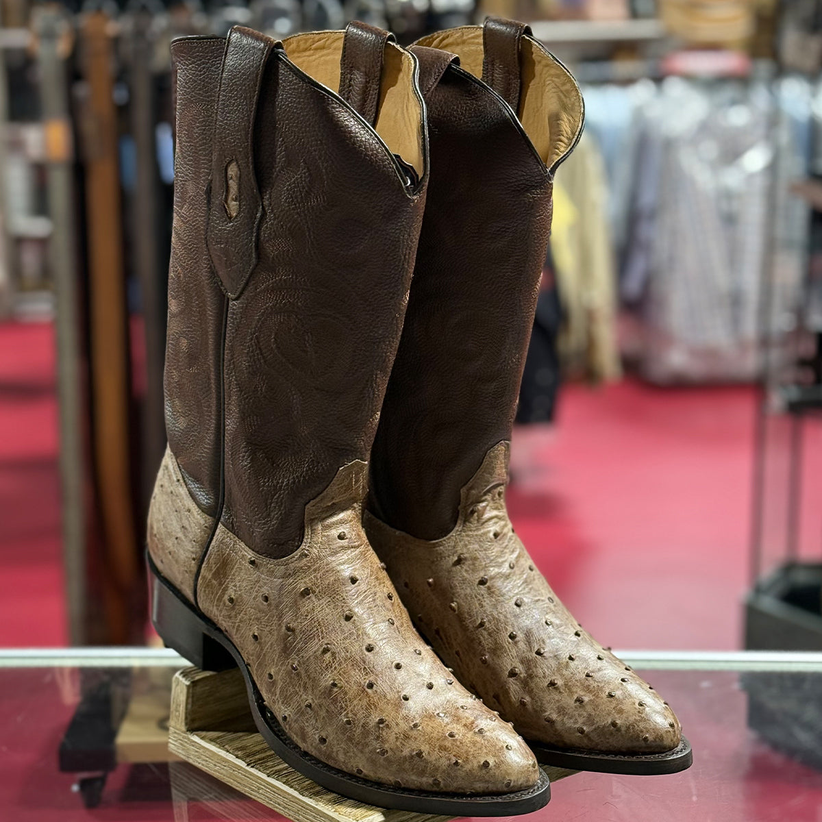 Los Altos Moka Ostrich Western Boots R-Toe