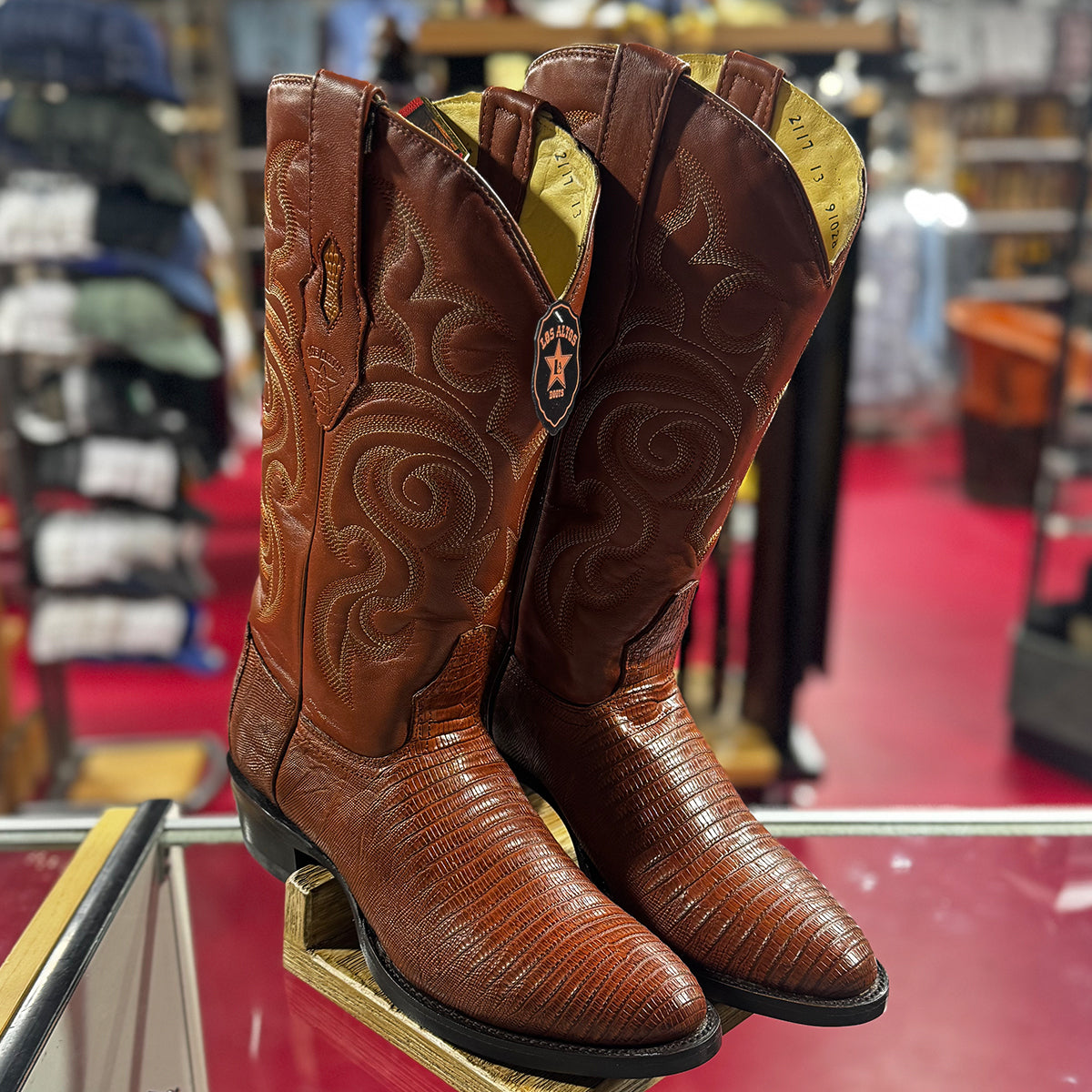 Los Altos Cognac Lizard Western Boots Round Toe