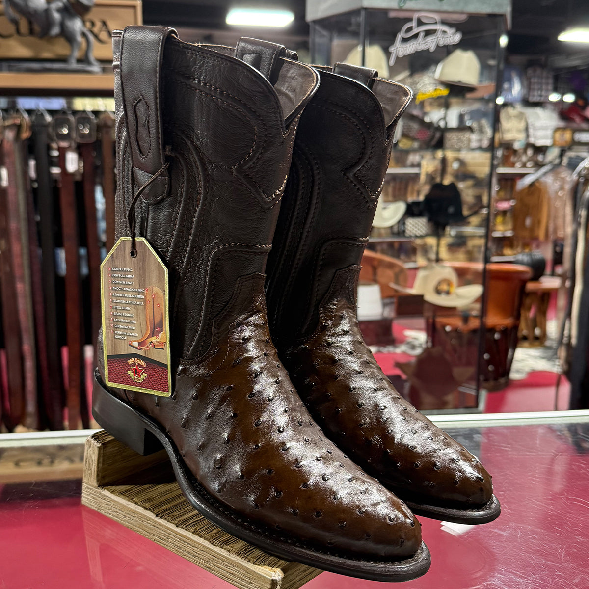 Los Altos Brown Roper Ostrich Boots