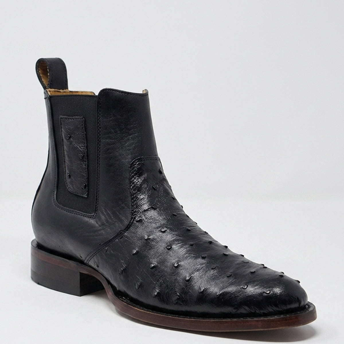 Los Altos men's black full quill ostrich leather Chelsea boot.
