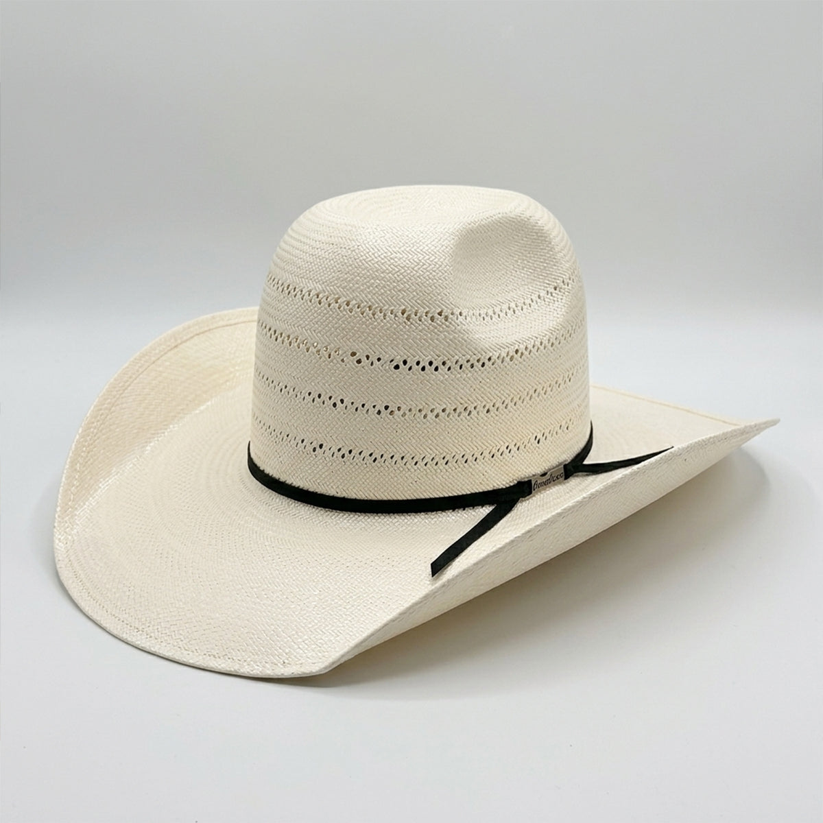 American Hat Company chl straw cowboy hat with a black ribbon band, shown on a light gray studio background.