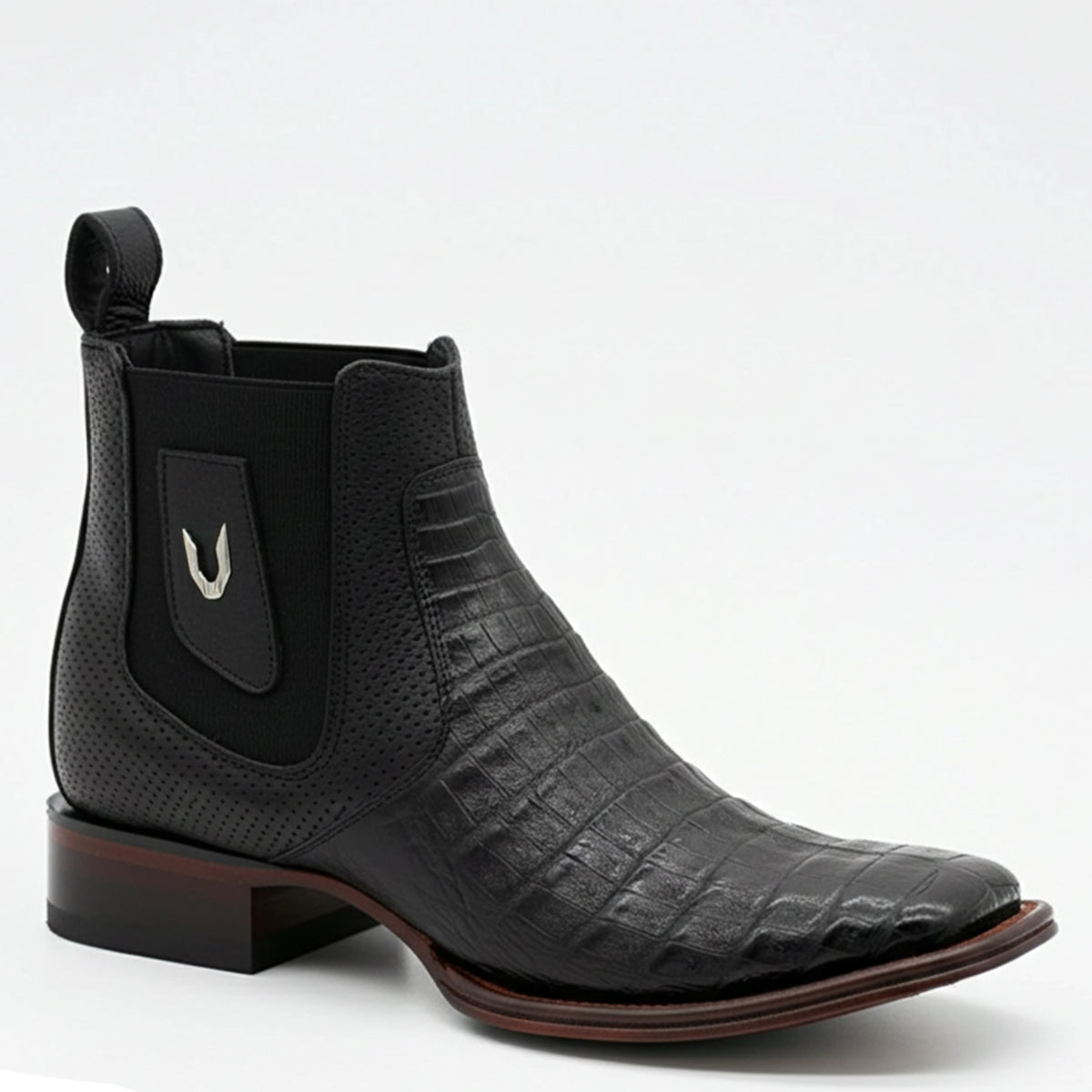 Vestigium Black Caiman Short Square Toe Boot