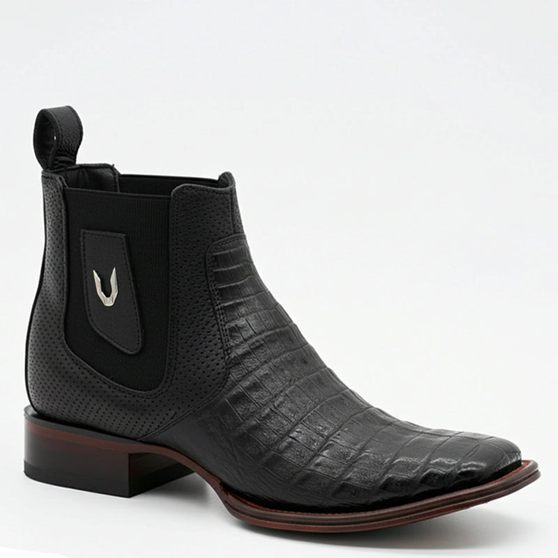 Vestigium Black Caiman Short Square Toe Boot