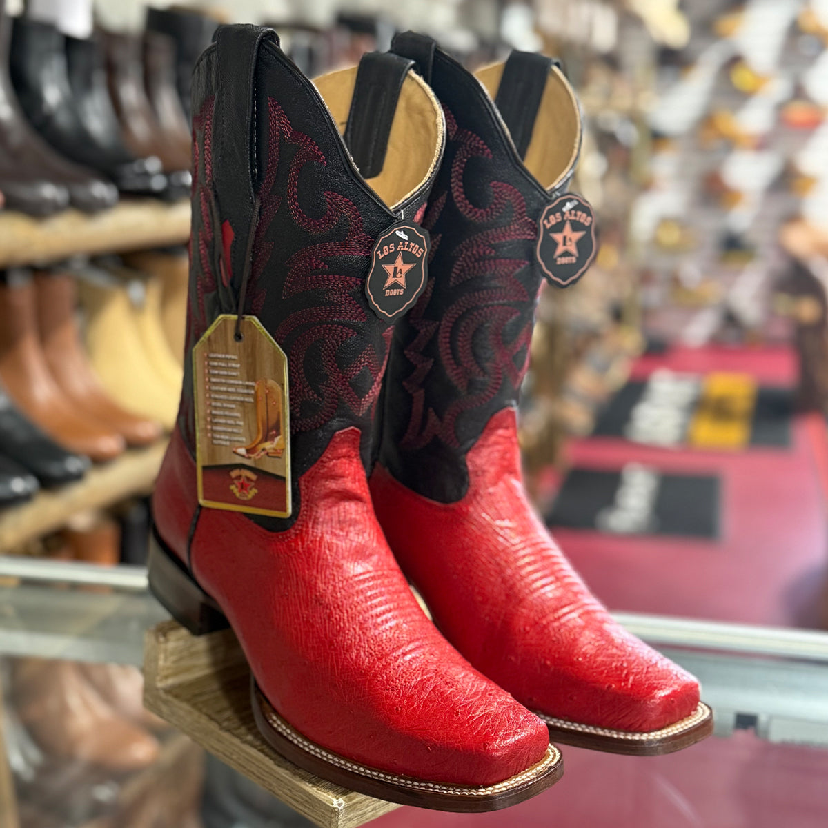 Los Altos Men's Red Smooth Ostrich Belly Square Toe Western Boot