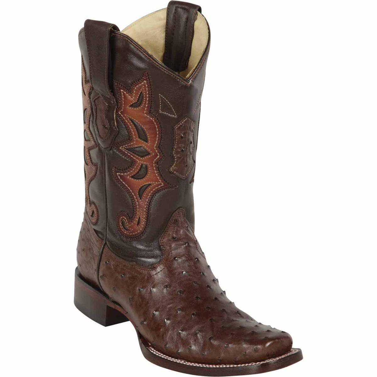 Los Altos Brown Rodeo Ostrich Western Boots Square Toe display picture 1