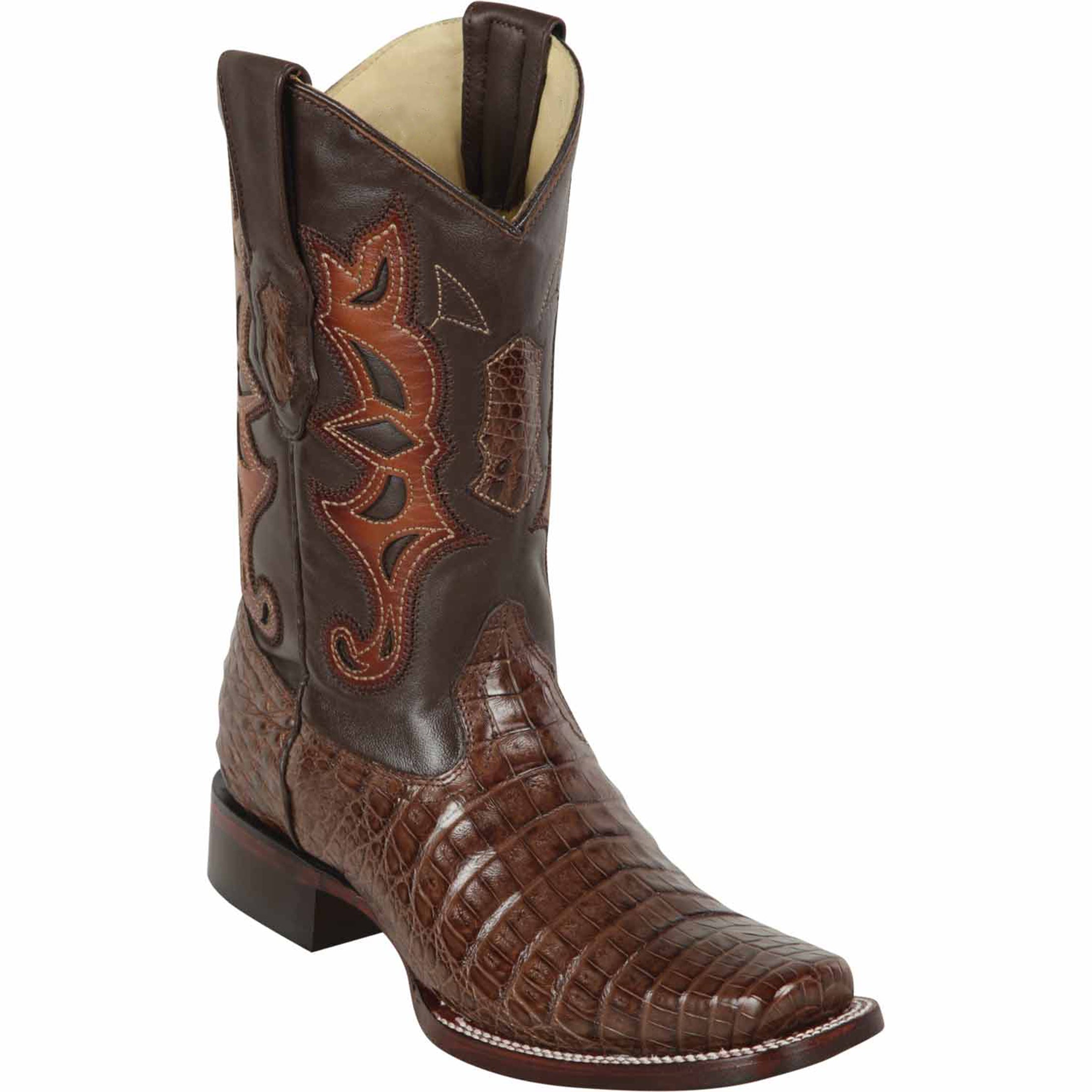 Brown Caiman Cowboy Boots Square Toe - Los Altos Boots