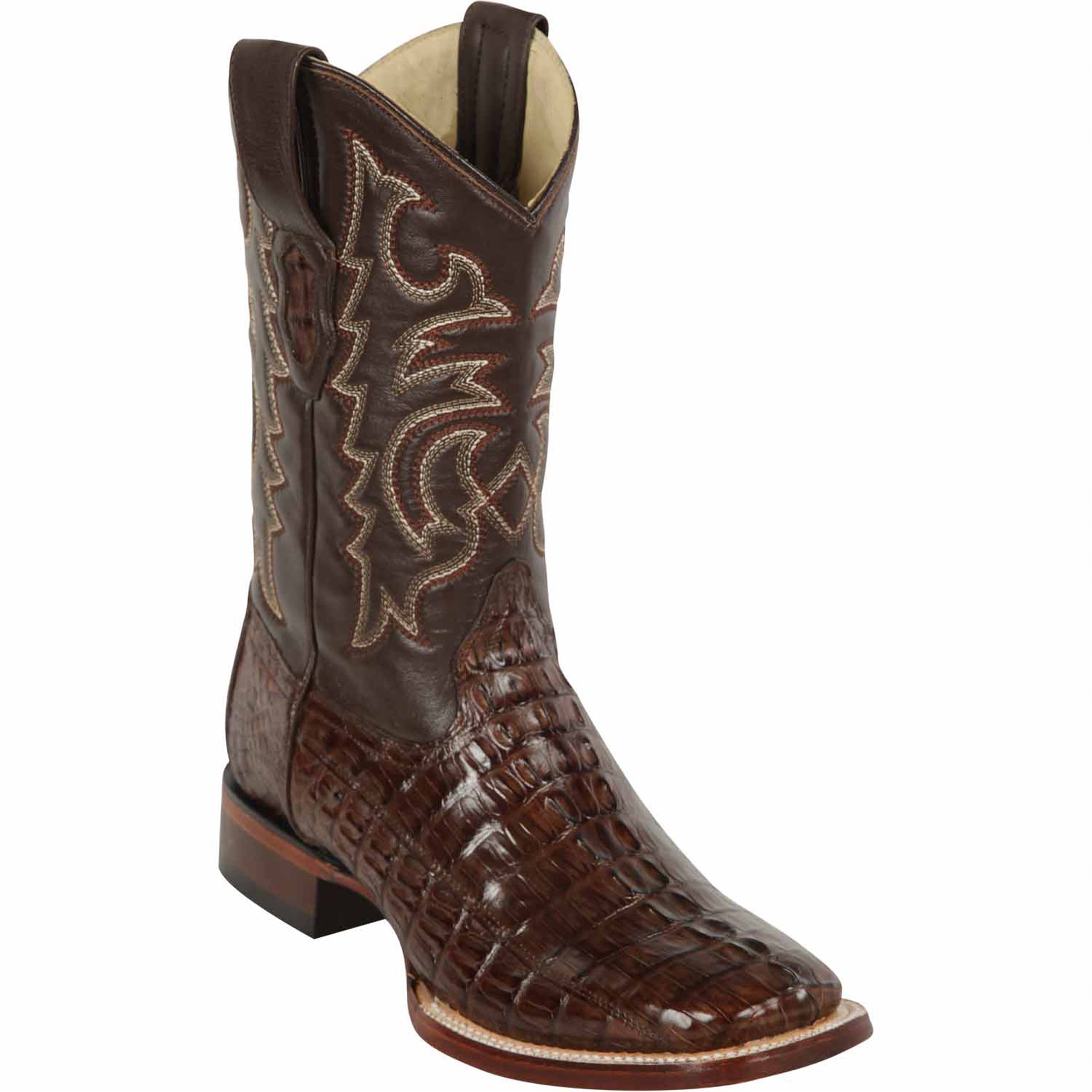 Men's Brown Square Toe Cowboy Boots Caiman Tail - Los Altos Boots