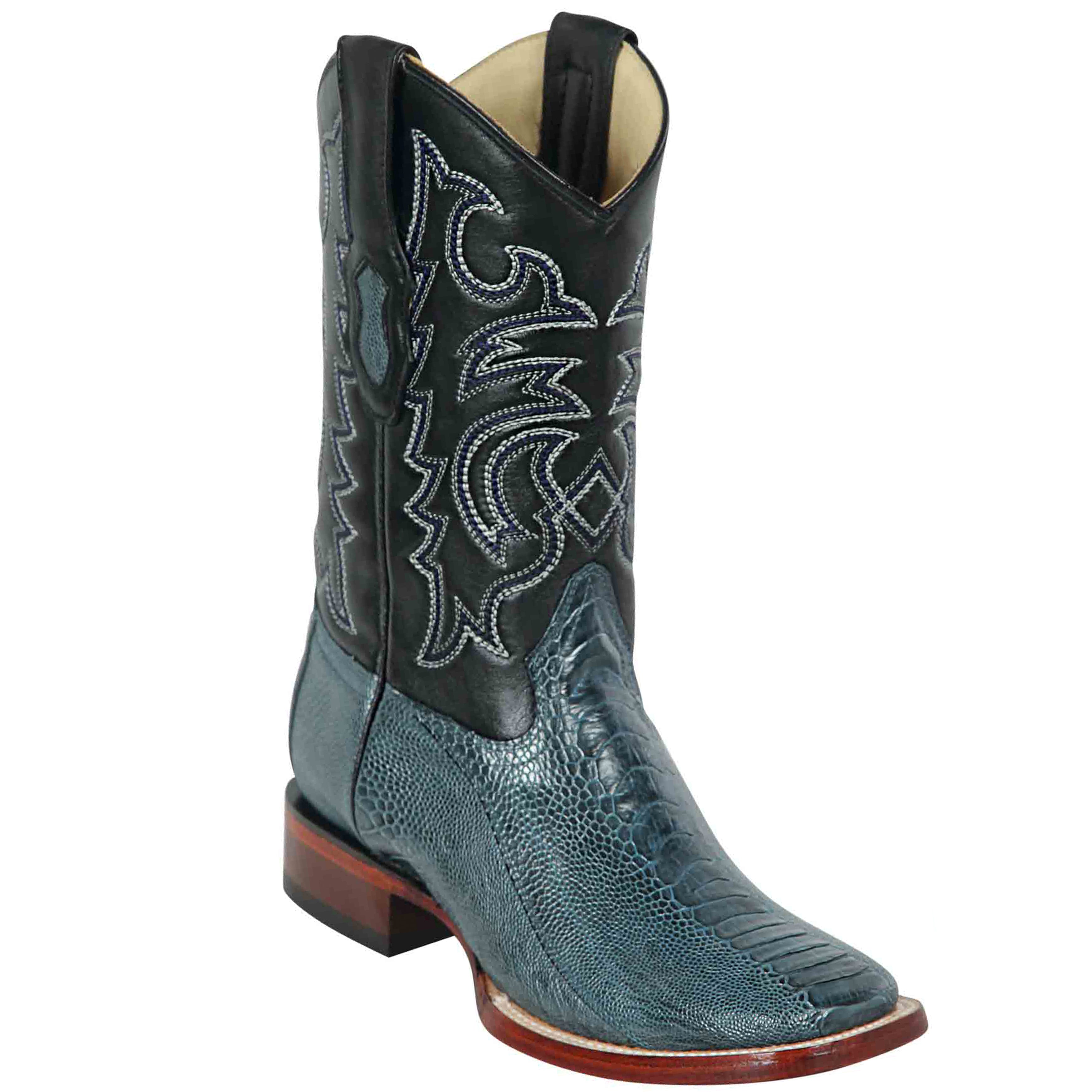 Ostrich Leg Square Toe Blue Cowboy Boots - Los Altos Boots